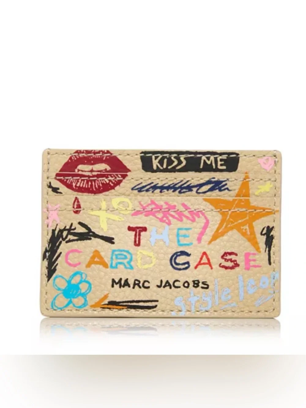 NWT💋Marc Jacobs The Punk Scribble Card Case Leather Tattoo Beige Y2k Kiss Gift